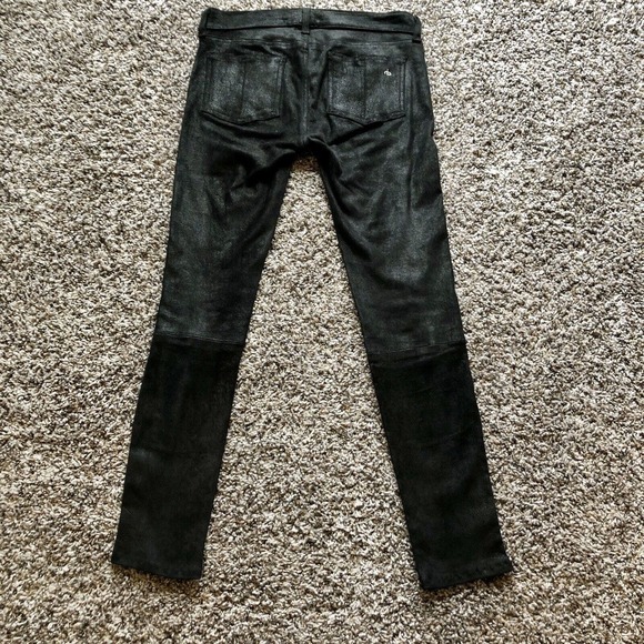 Rag & Bone Lamb Leather Jeans 26 Black Suede Zipper Pockets & Ankles Skinny - Picture 4 of 13